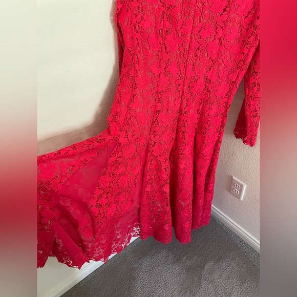 OSCAR DE LA RENTA Floral guipure lace midi dress red silk-chiffon size 12 - Picture 13 of 16